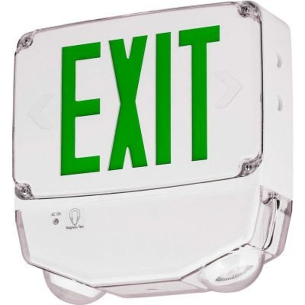 Hubbell Lighting Hubbell LED Combo Exit/Emergency Light, Wet Location, Green Letters, White, Dual Face CWC2GW